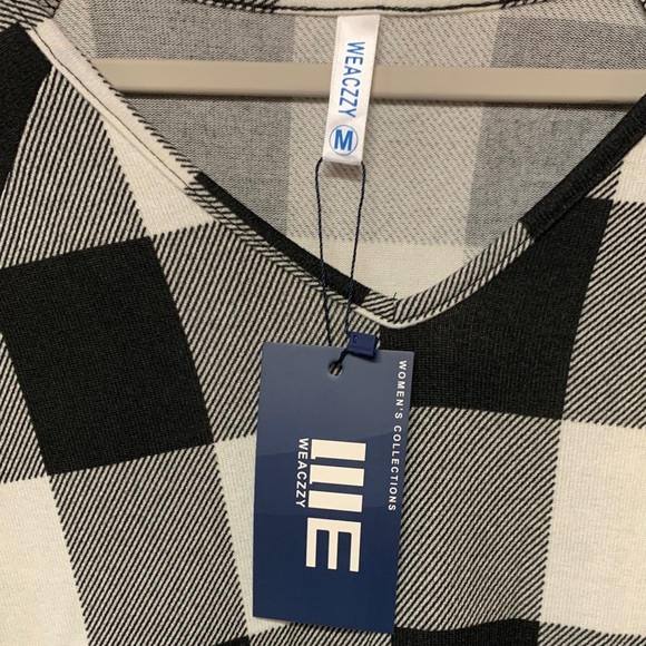 Plaid Long Sleeve Dress - Black and White - Picture 2 of 6